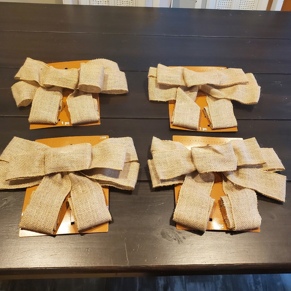 Set of 4 Wired Burlap Ribbon